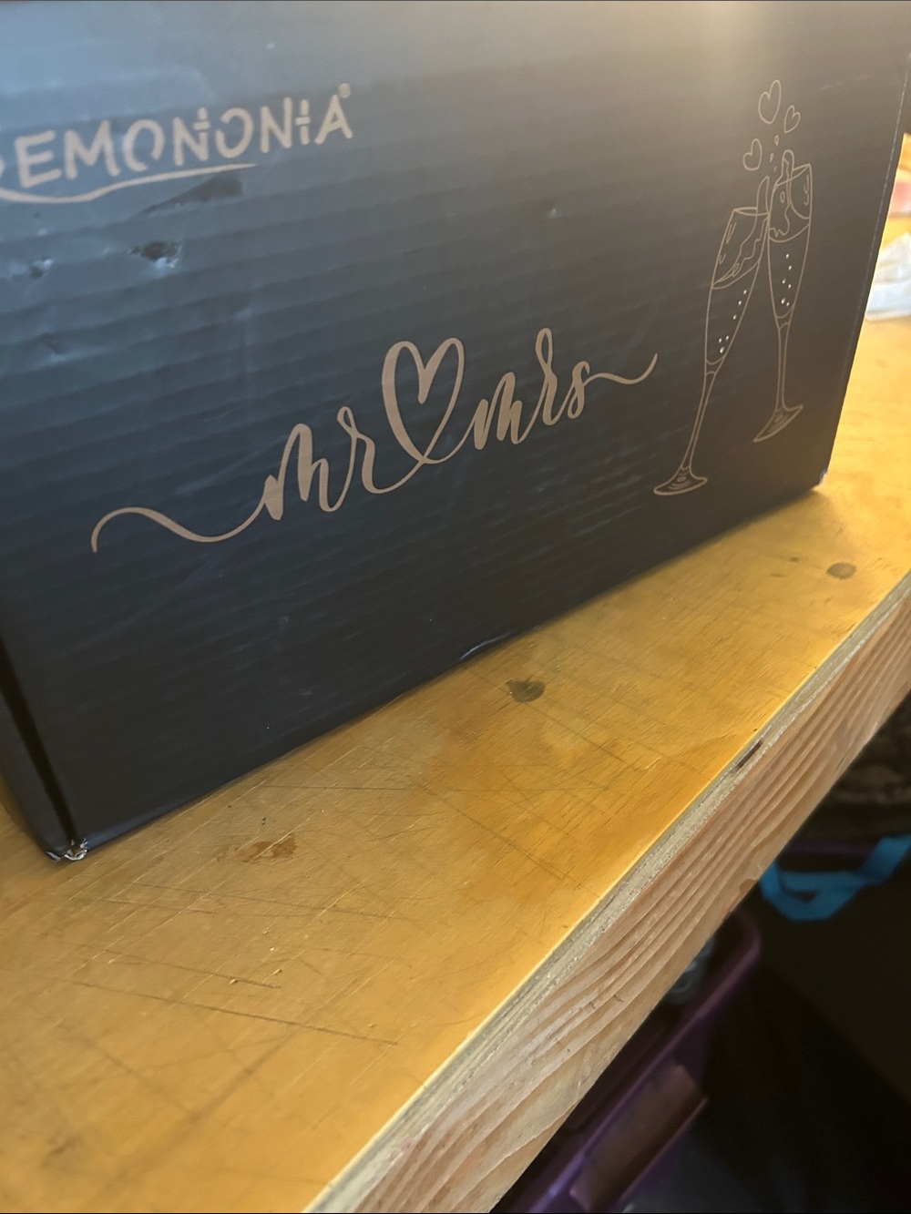Mr & Mrs Champagne Flute Gift Box - Black with Rose Gold Script